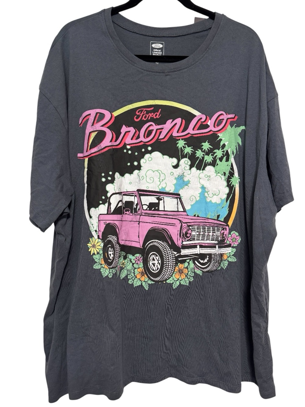 Ford Bronco Graphic Tee Gray Pink Retro Beach Car T-Shirt Size 2X